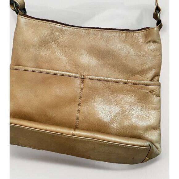 Le Donne‎ Leather Carefree Top Zip Camel Brown Colombian Leather Crossbody Bag - Picture 5 of 10